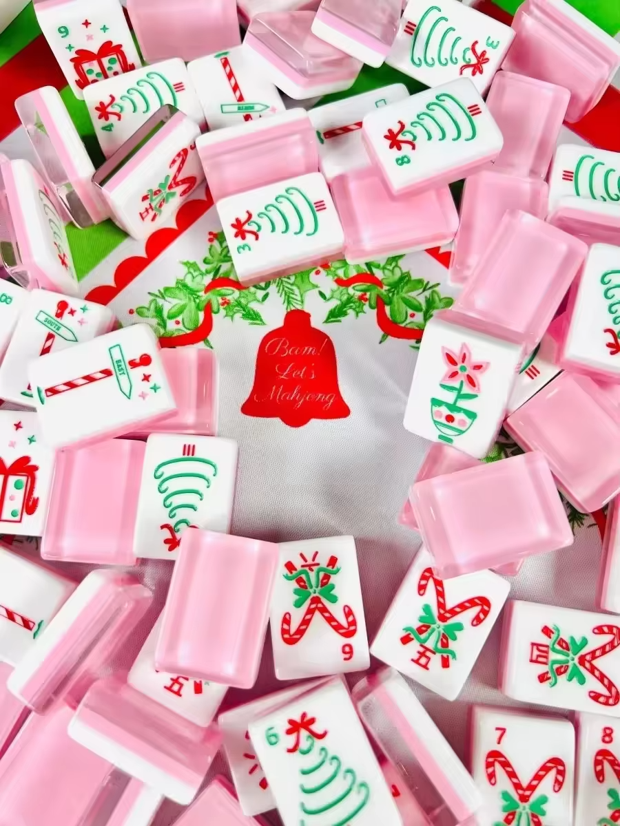 Pink Christmas Mahjong Tiles Set 160pcs