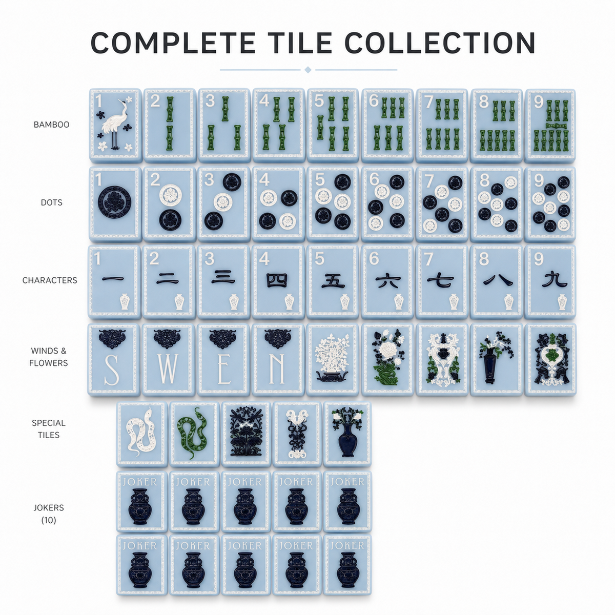 Blue Vase Mahjong Tiles Set 160pcs