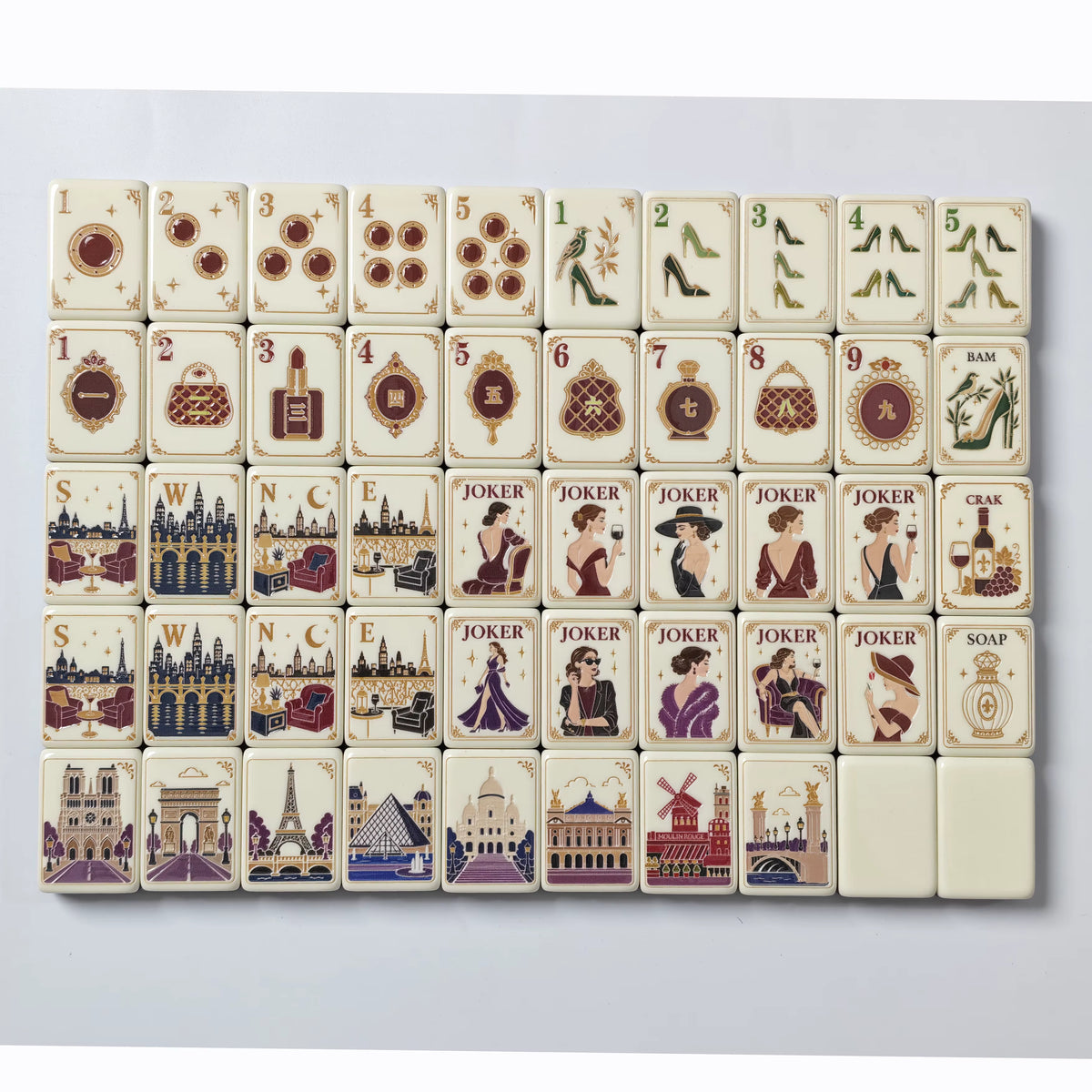 Paris Wine Mahjong Tiles and Mat Set