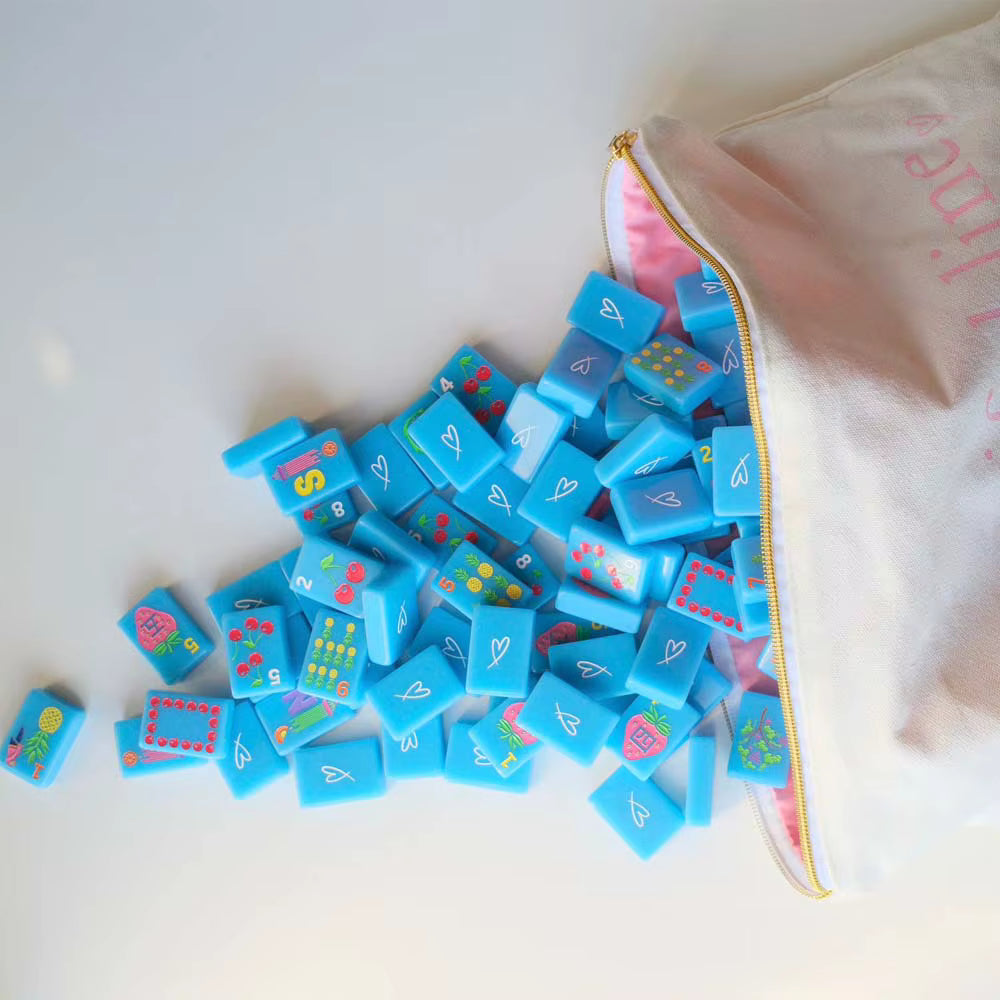Fruity Blue Mahjong Tiles and Mat Set