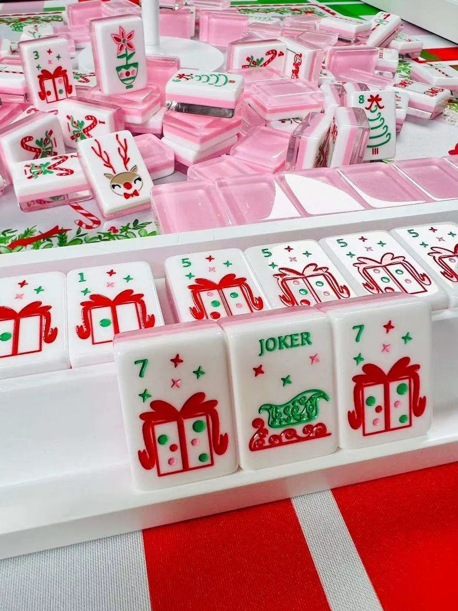 Pink Christmas Mahjong Tiles Set 160pcs