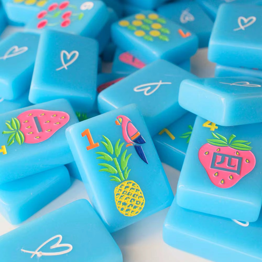 Fruity Blue Mahjong Tiles and Mat Set