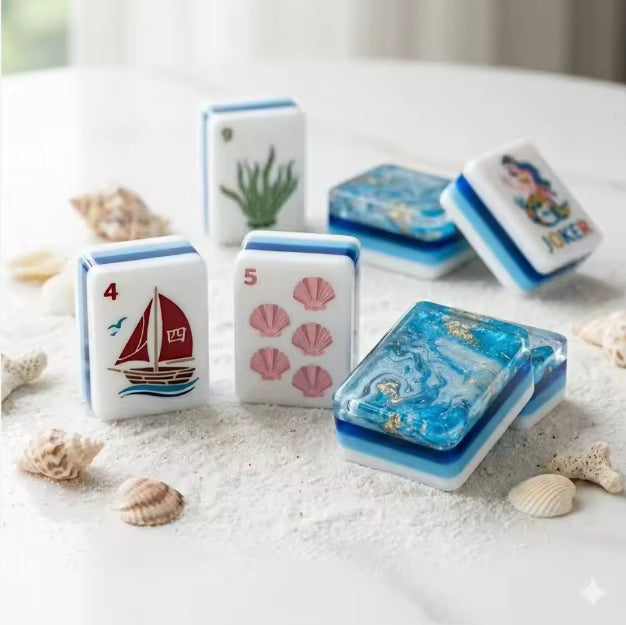 Deep Sea Ocean in Mahjong Tiles and Mat Set