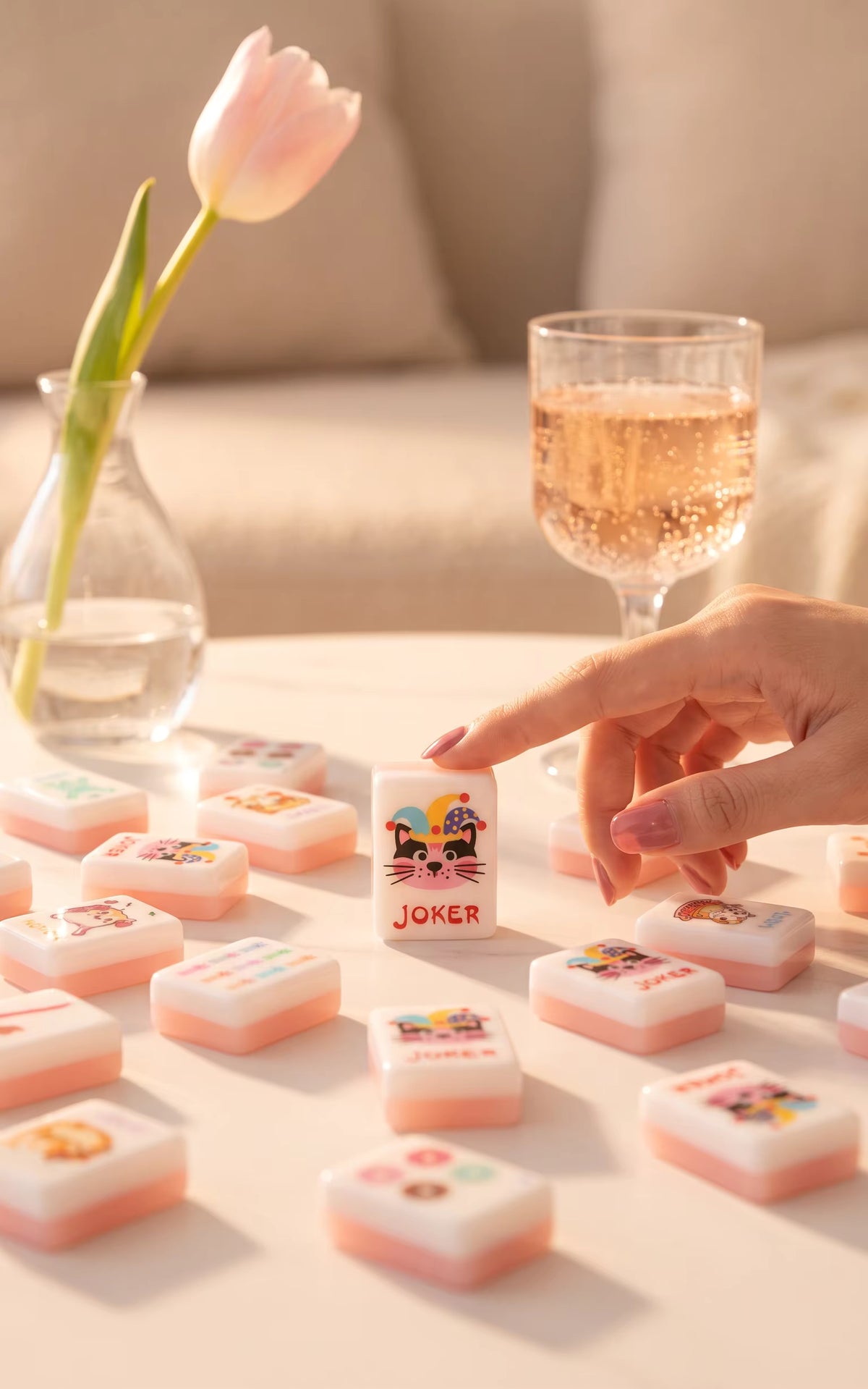 Cute Pink Jelly Mahjong Tiles Set 160pcs