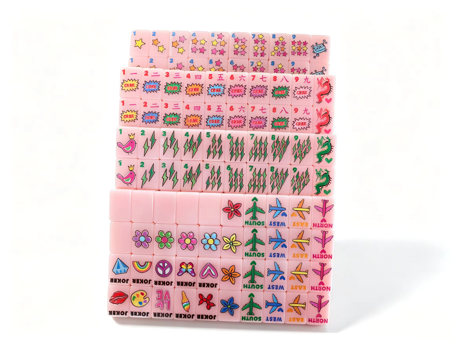 Pink Vintage Fun Mahjong Tiles Set 160pcs