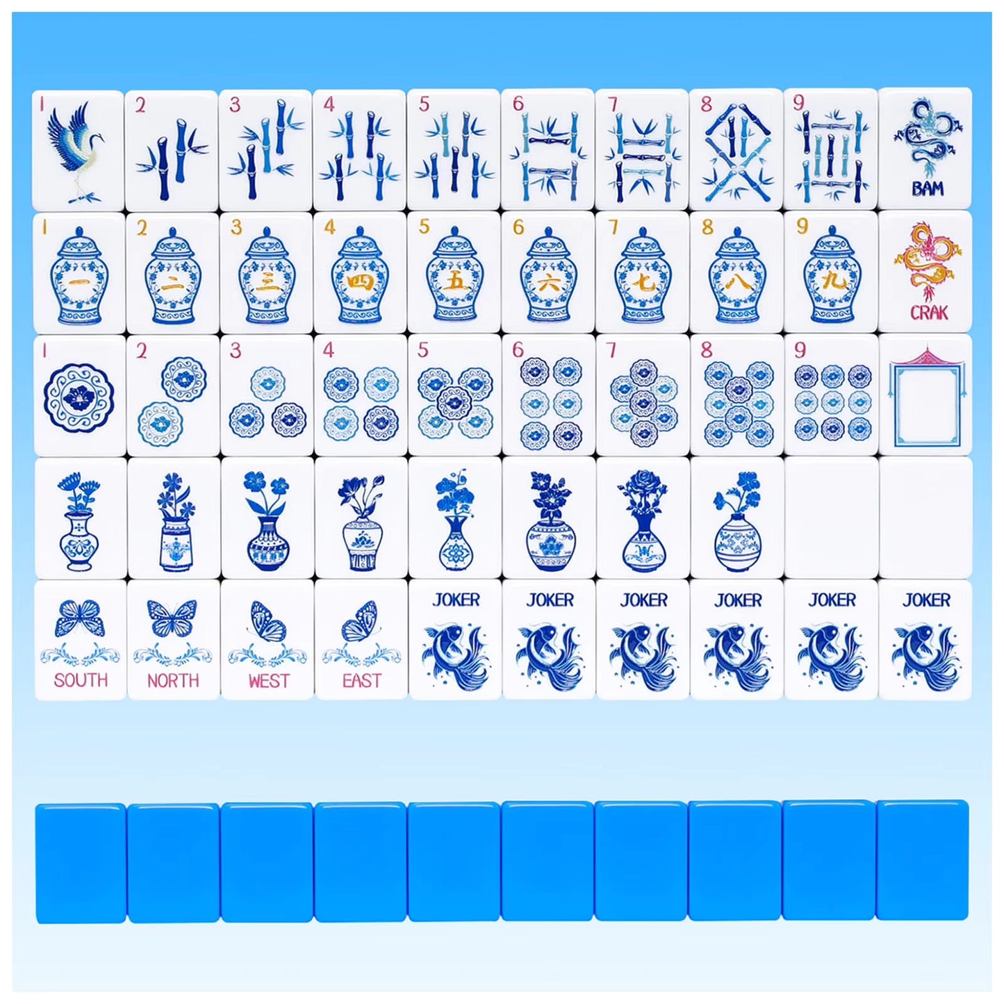 Elegant Blue Mahjong Tiles Set 160pcs