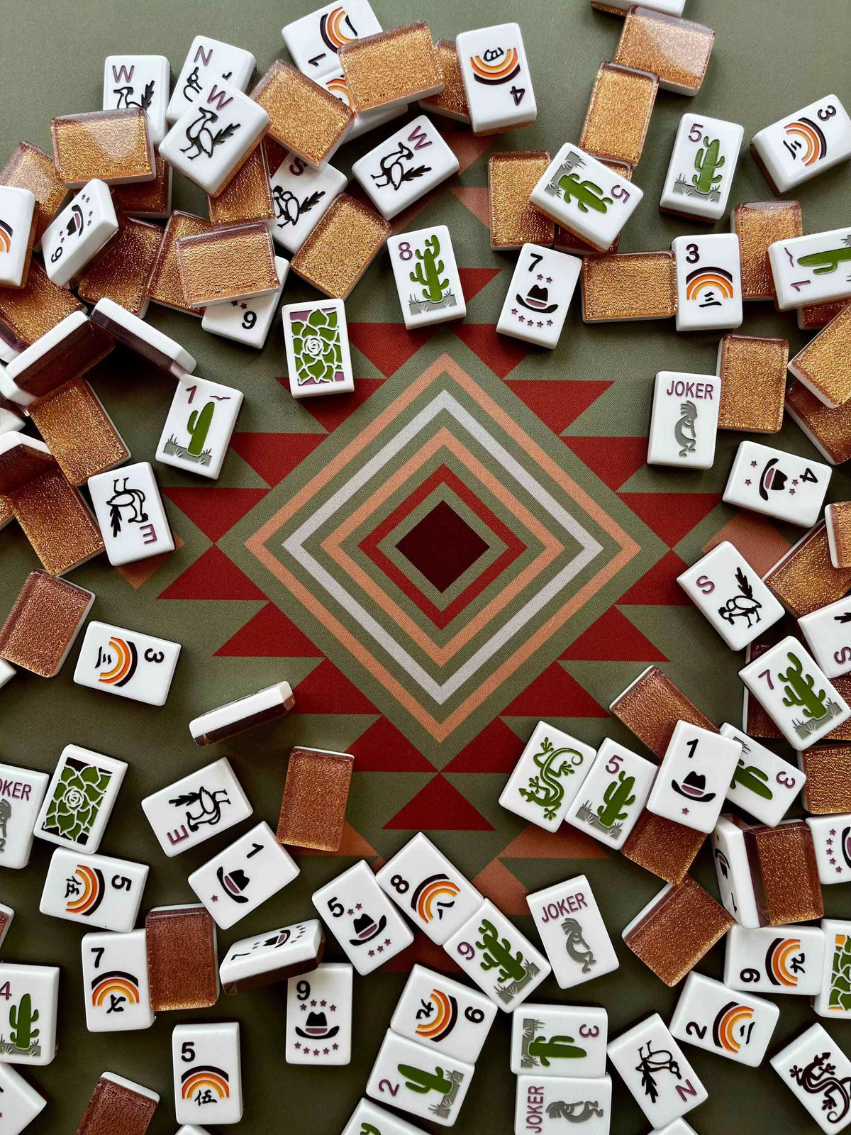 Gold Desert Mahjong Tiles and Mat Set