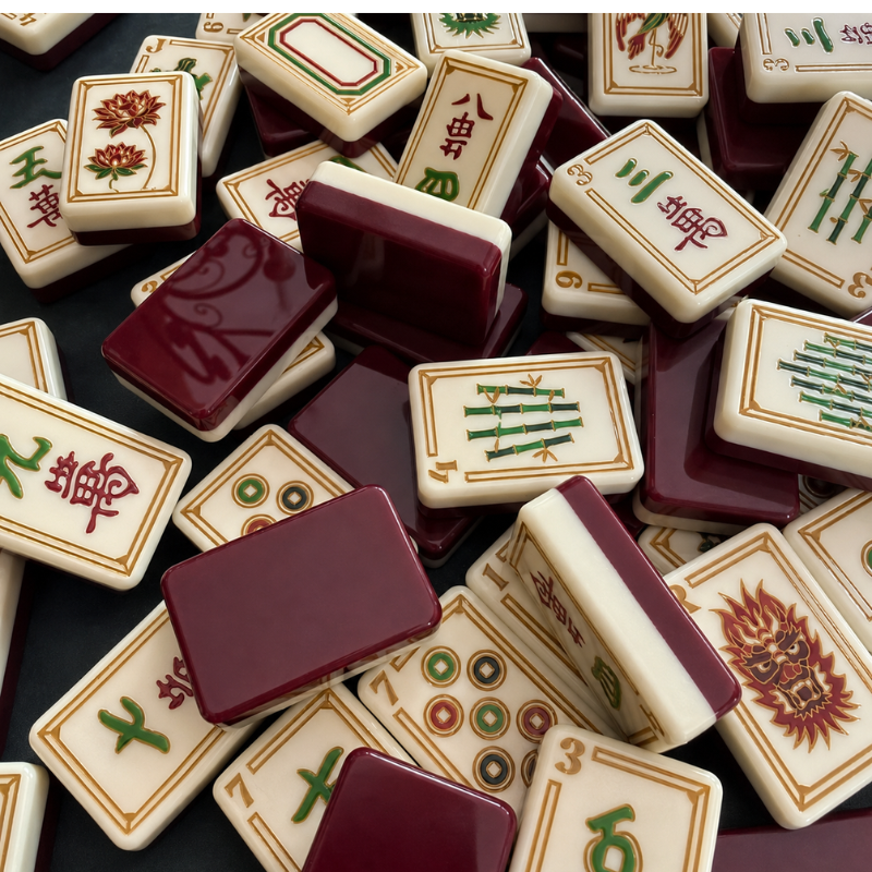 Burgundy Red Mahjong Tiles and Mat Set