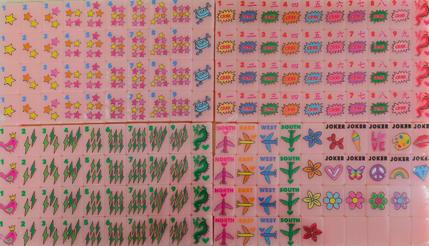 Pink Vintage Fun Mahjong Tiles Set 160pcs