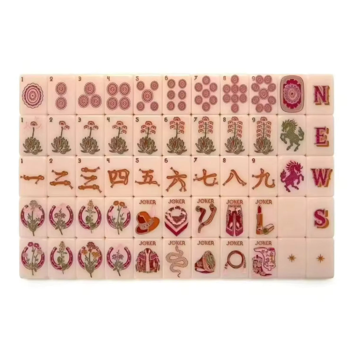Pink Cowgirl Mahjong Tiles Set 160pcs