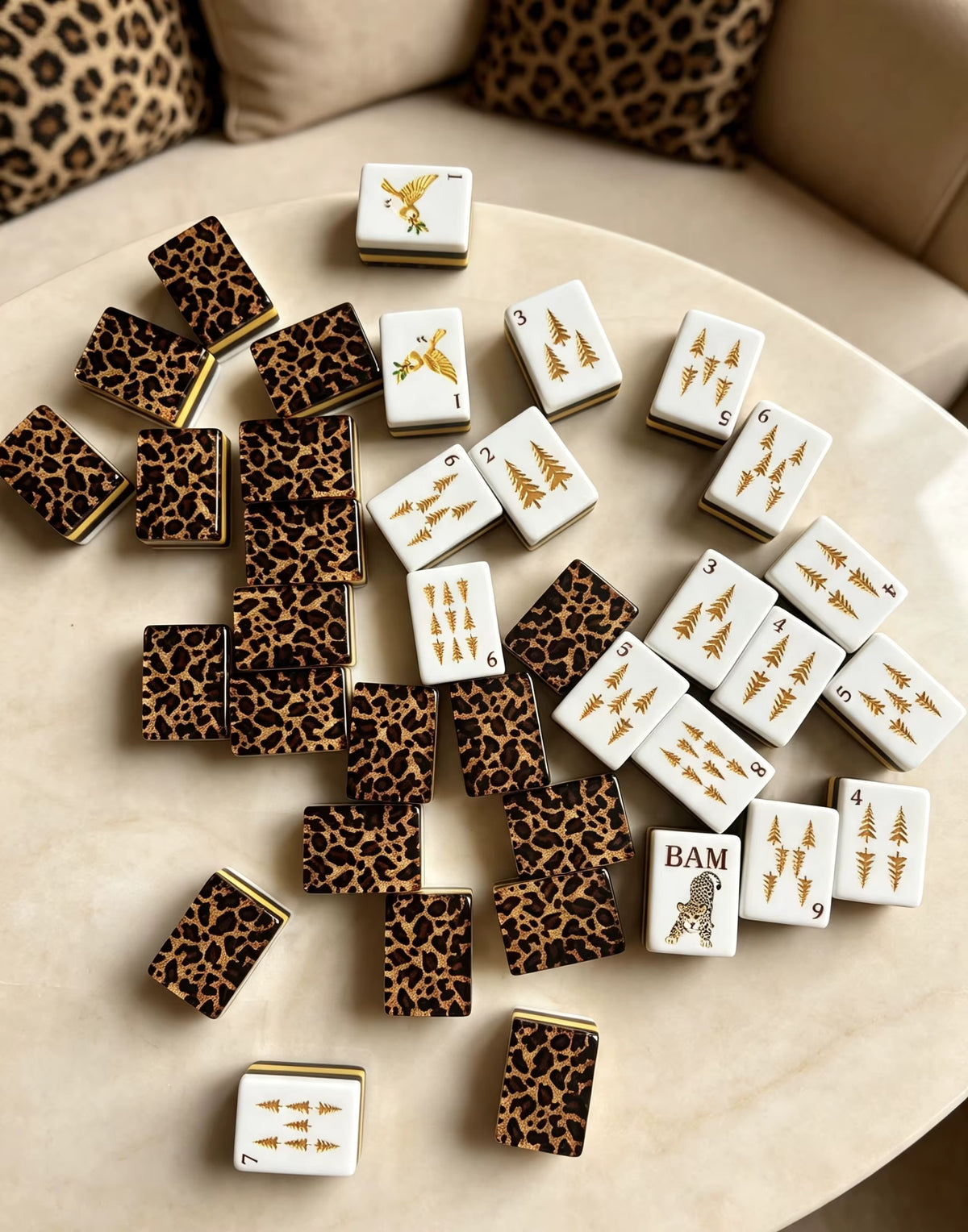 Beige Leopard Mahjong Tiles Set 160pcs