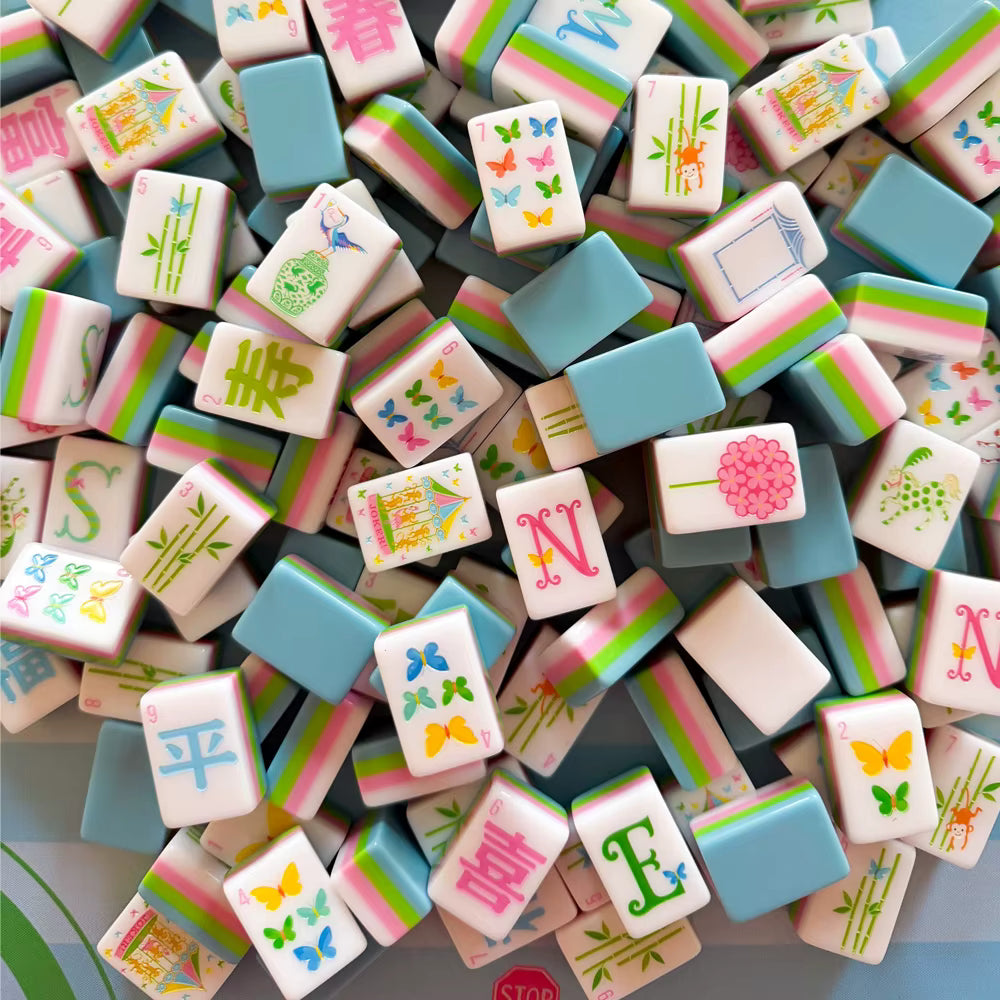 Vibrant Pastel Mahjong Tiles and Mat Set