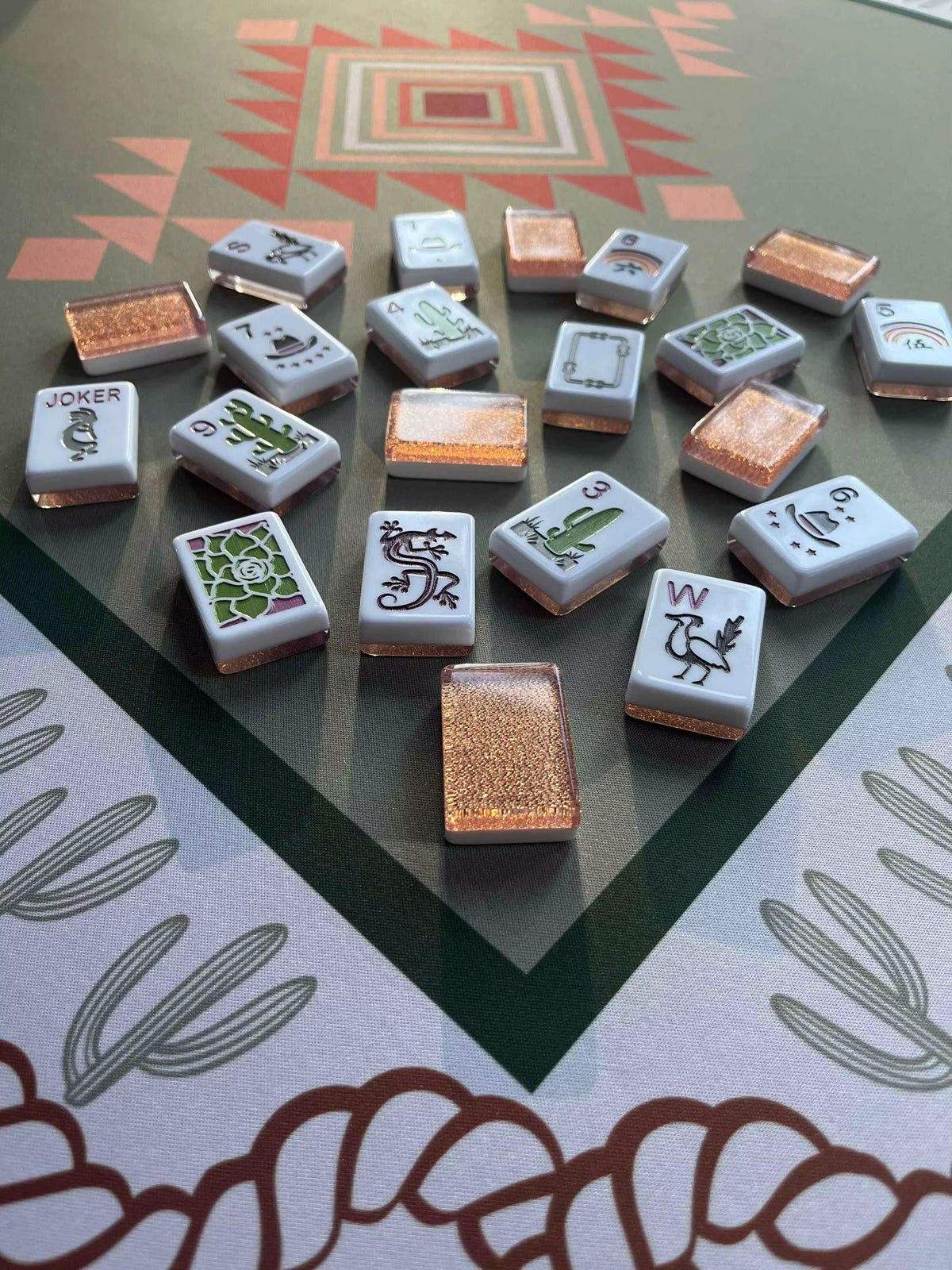 Gold Desert Mahjong Tiles and Mat Set