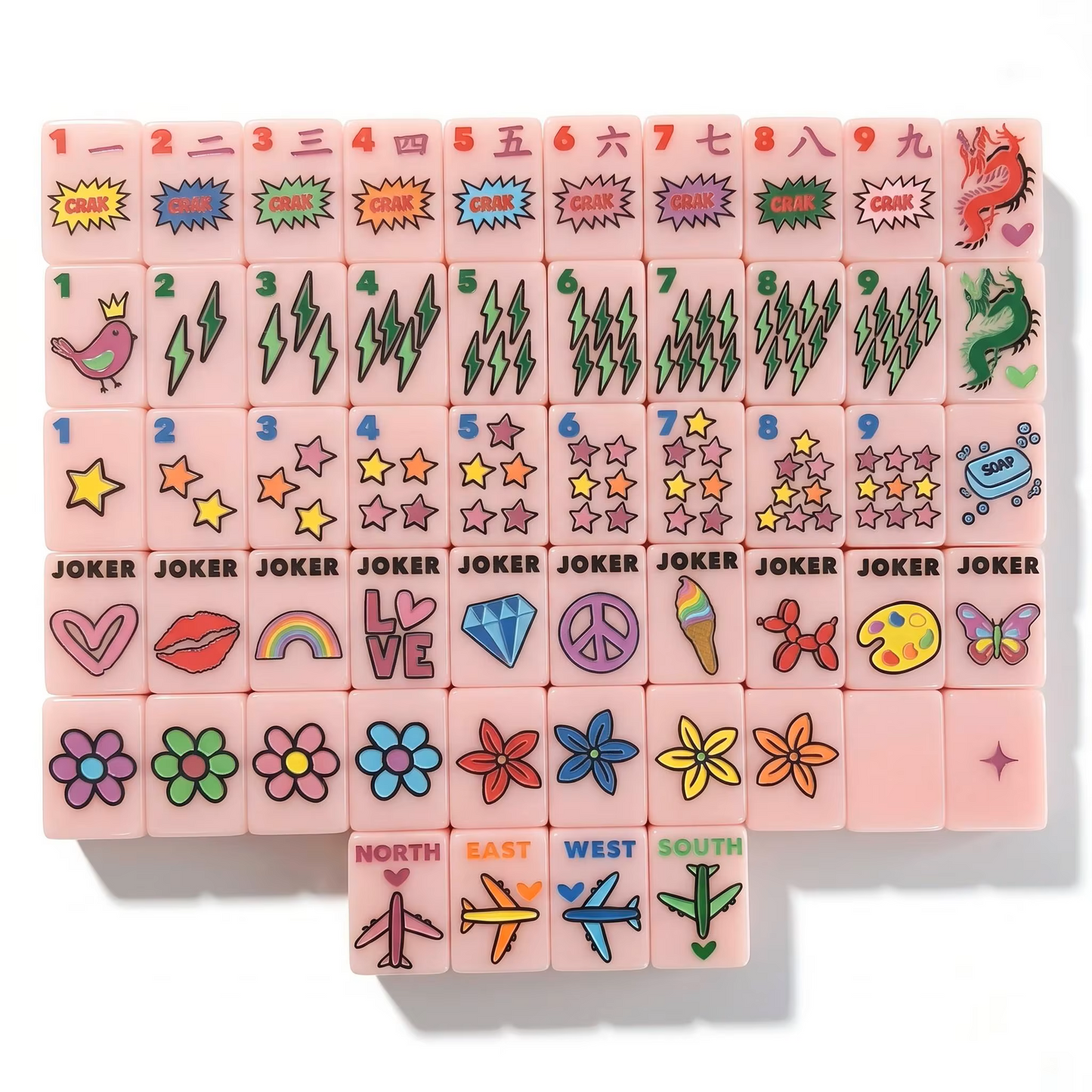 Pink Vintage Fun Mahjong Tiles Set 160pcs