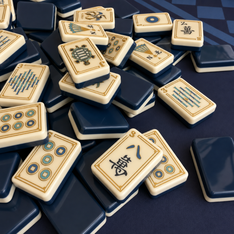 Deep Navy Mahjong Tiles and Mat Set