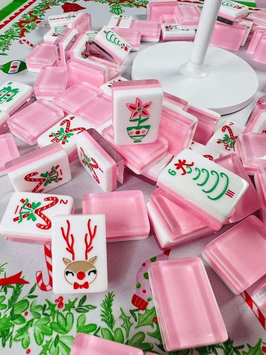Pink Christmas Mahjong Tiles Set 160pcs