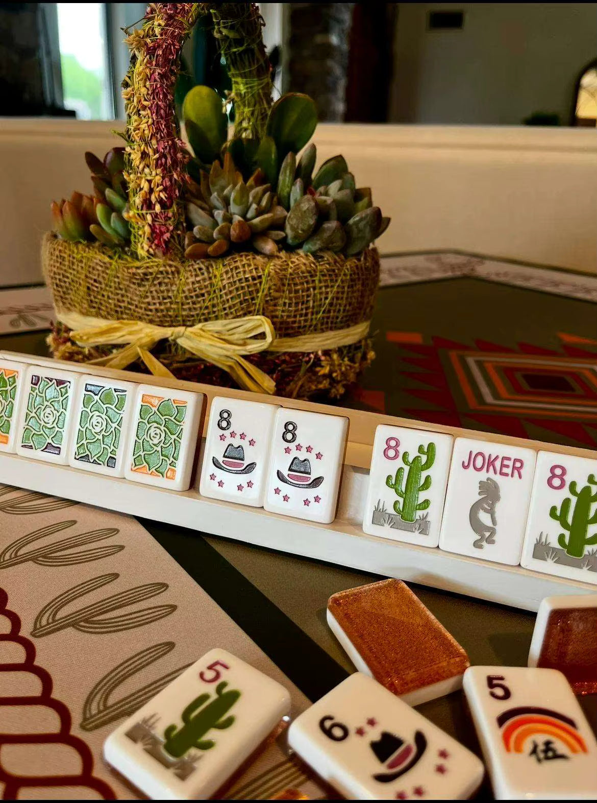 Gold Desert Mahjong Tiles and Mat Set
