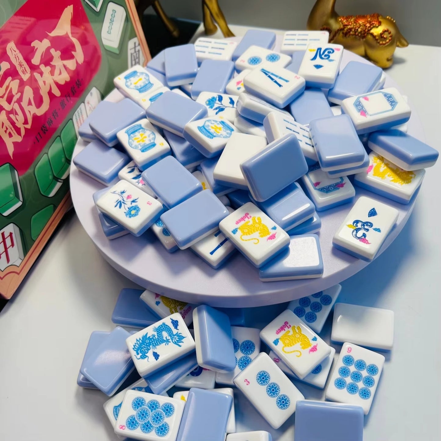 Pastel Blue Mahjong Tiles Set 160pcs