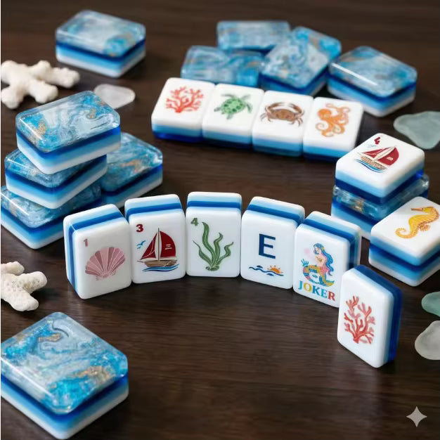 Deep Sea Ocean in Mahjong Tiles and Mat Set