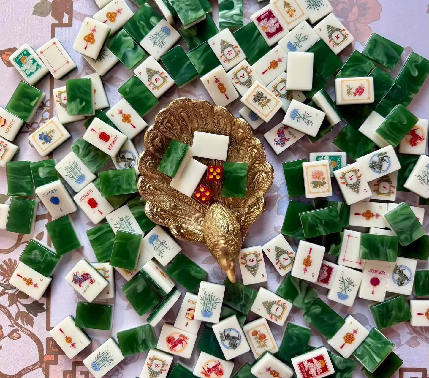 Emerald Green Mahjong Tiles Set 160pcs