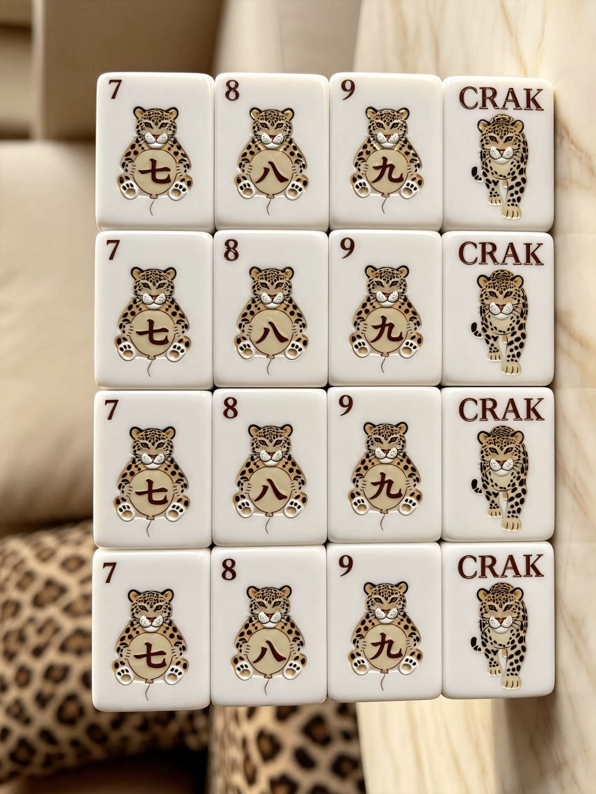 Beige Leopard Mahjong Tiles Set 160pcs