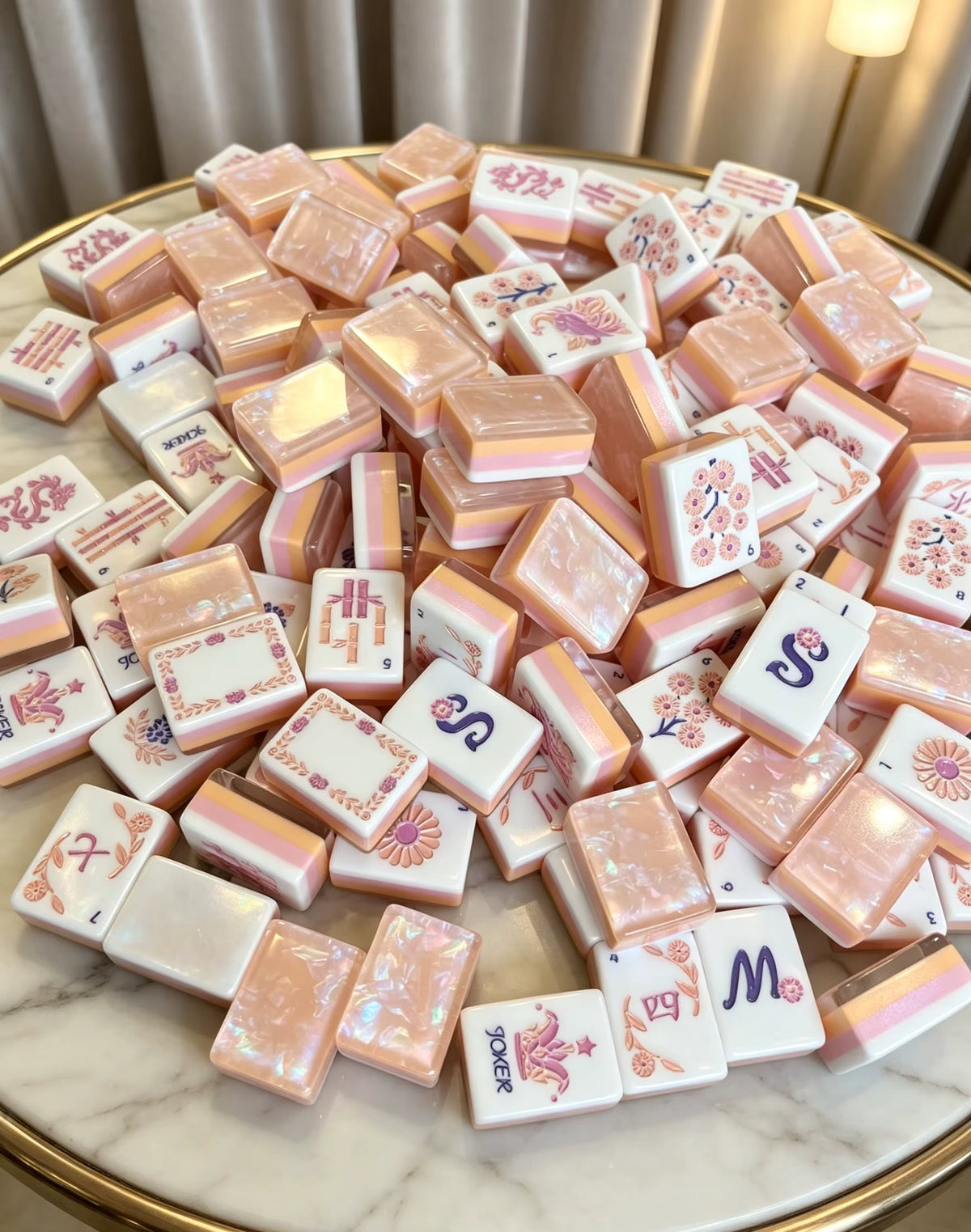 Pink Flowers Mahjong Tiles Set 160pcs