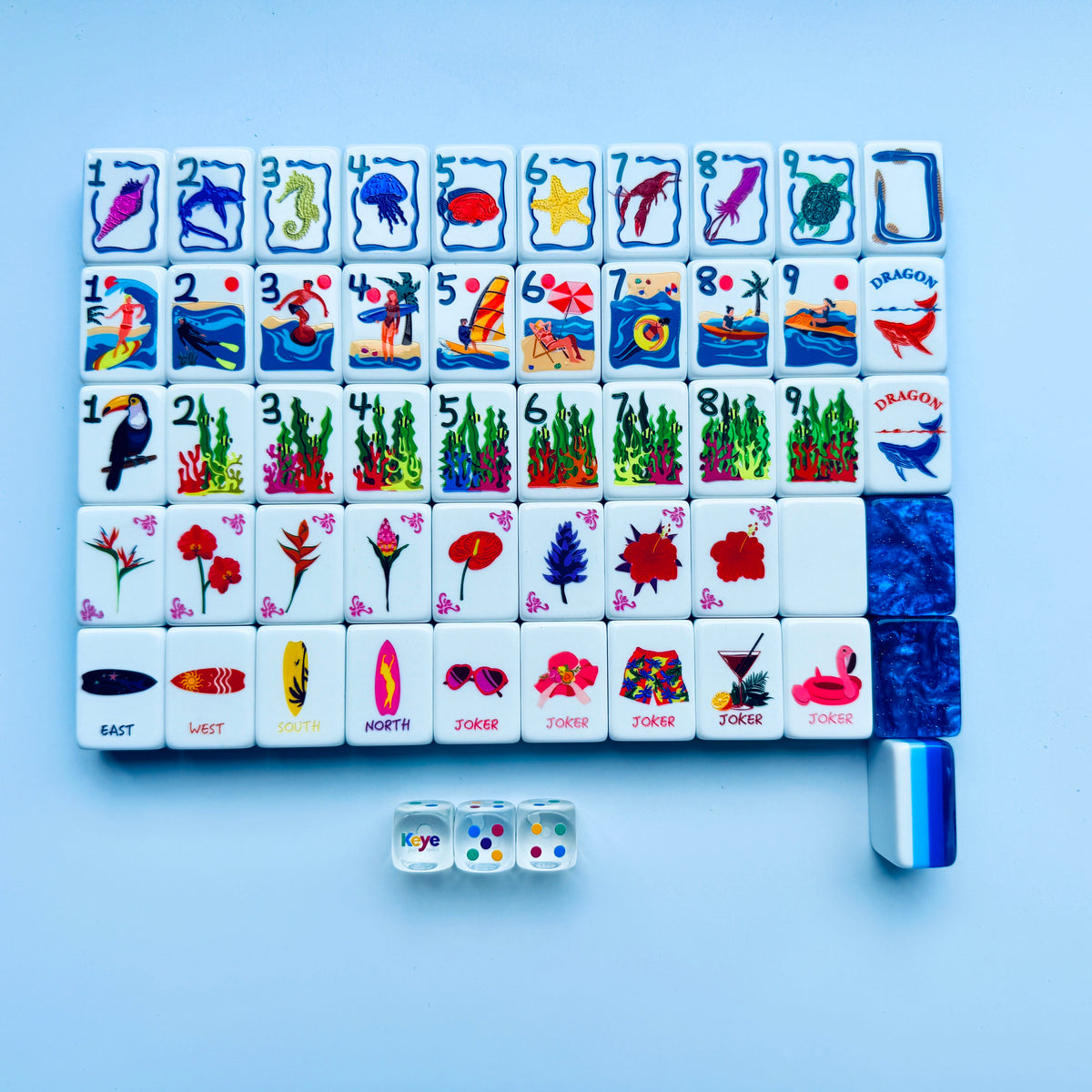 Sapphire Ocean Mahjong Tiles Set 160pcs