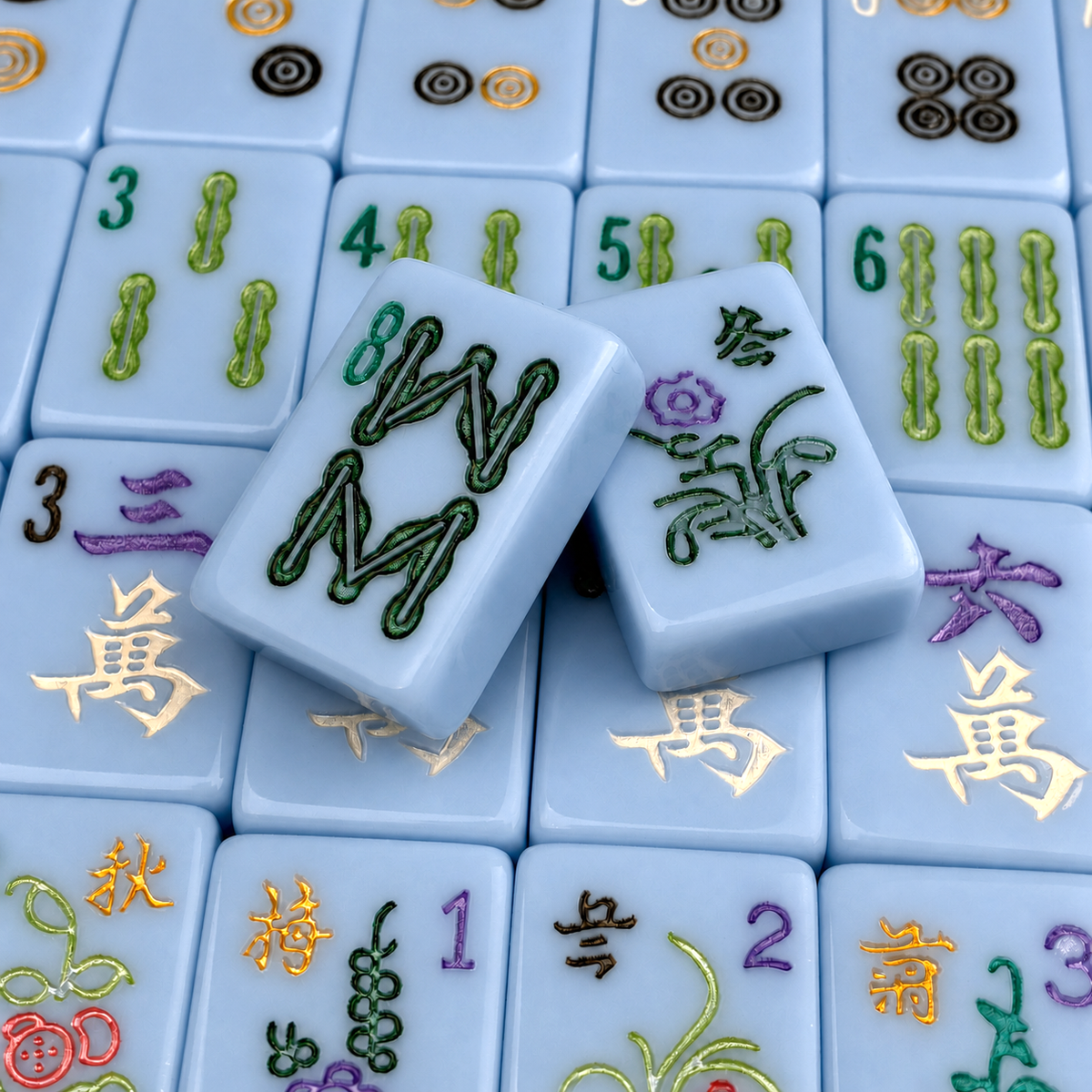 Pastel Blue Mahjong Tiles Set 160pcs