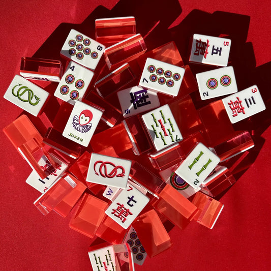 Lucky Red Mahjong Tiles and Mat Set