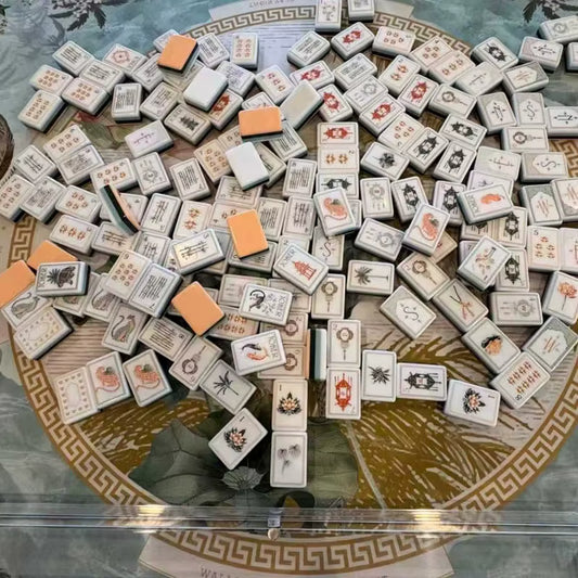 Minimalist Peach Mahjong Tiles and Mat Set