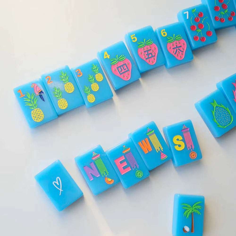 Fruity Blue Mahjong Tiles and Mat Set