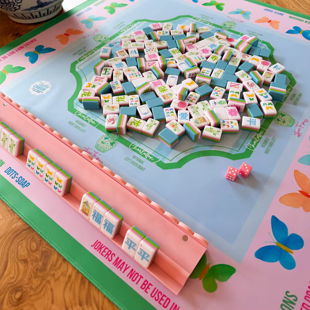 Vibrant Pastel Mahjong Tiles and Mat Set
