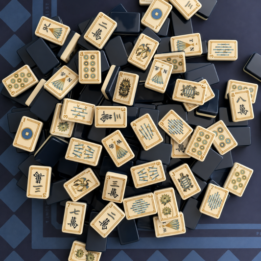Deep Navy Mahjong Tiles and Mat Set
