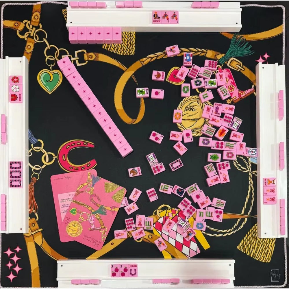 Bright Pink Derby Mahjong Tiles and Mat Set