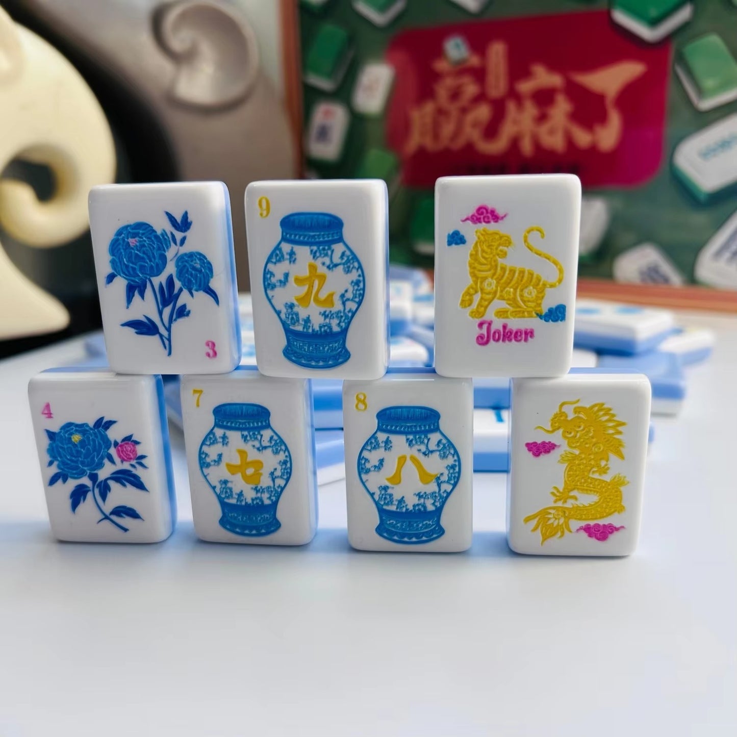 Pastel Blue Mahjong Tiles Set 160pcs