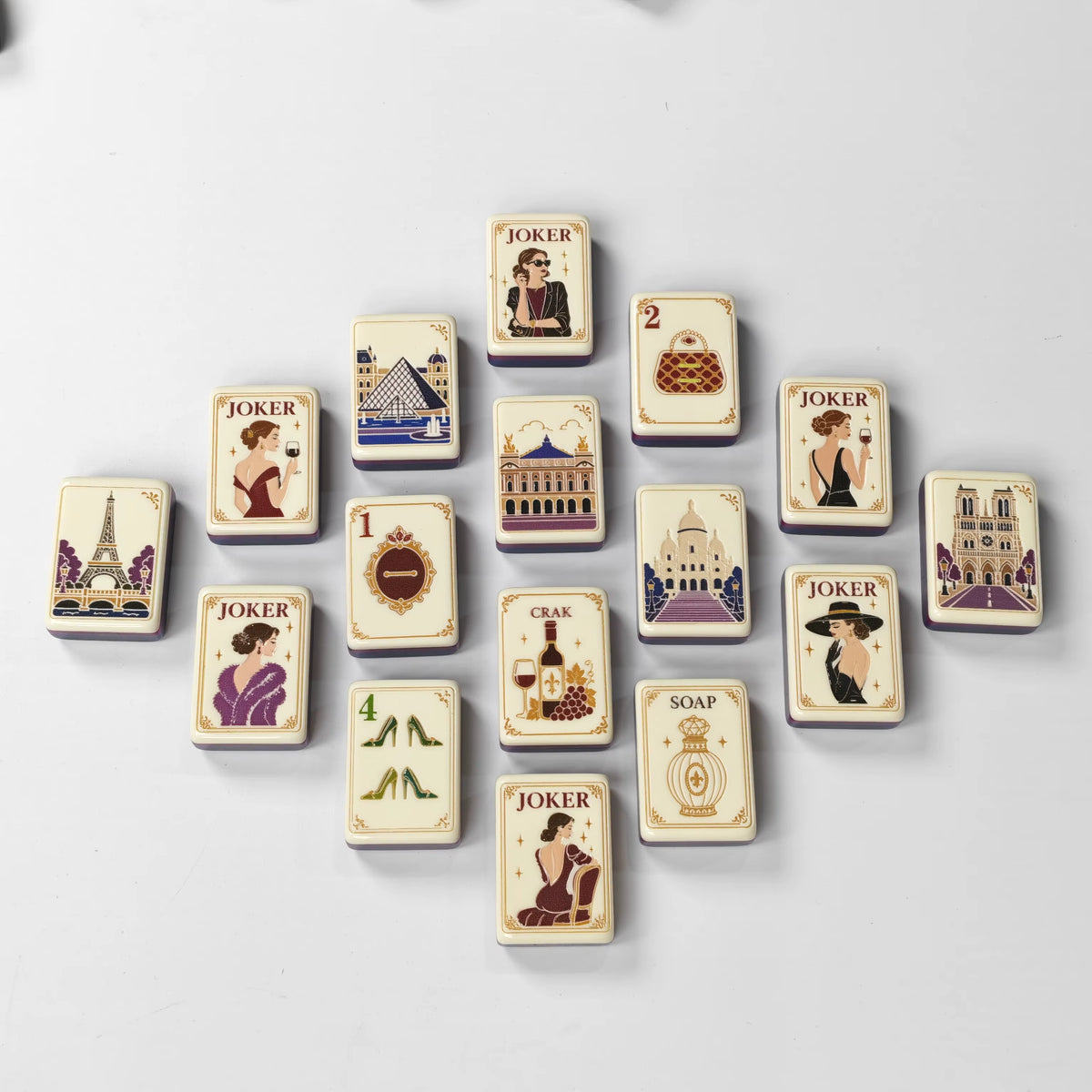 Paris Wine Mahjong Tiles and Mat Set