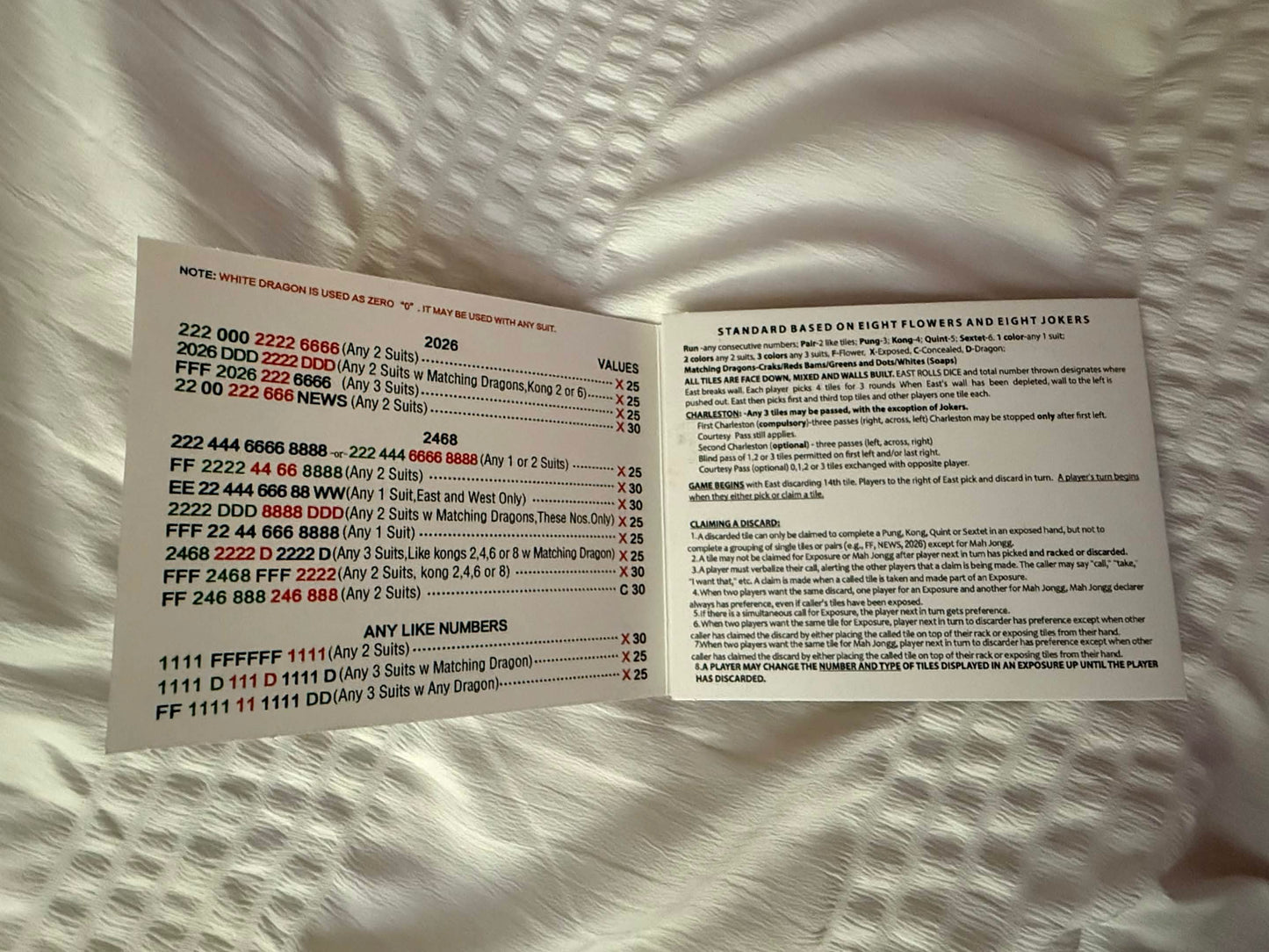 2026 Mahjong Cards | Set of 4 | Official Standard Hands and Rules