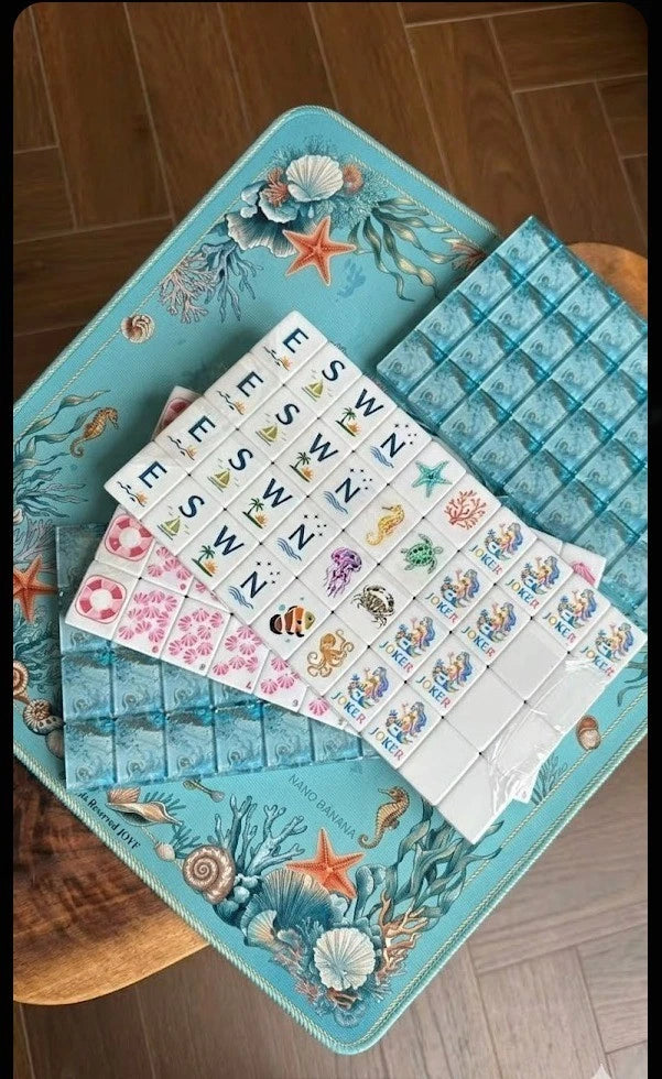Deep Sea Ocean in Mahjong Tiles and Mat Set