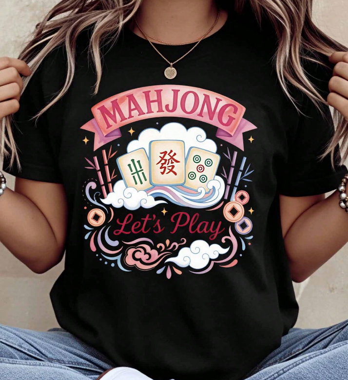 "Let's Play Mahjong" Mahjong Black/White T-shirt